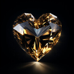 gold heart in a gold crystal on a black background ultra realistic created with Generative Ai