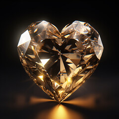 gold heart in a gold crystal on a black background ultra realistic created with Generative Ai