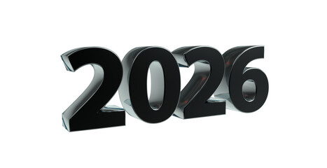 2026 plakative metallische schwarze 3D-Schrift, Jahreszahl, Kalender, Perspektive, Nummer, Jubiläum, Neujahr, Jahreswechsel, Freisteller, Alphakanal