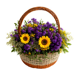 Fototapeta na wymiar A bouquet of luxurious flowers in a basket on a white background. Flowers