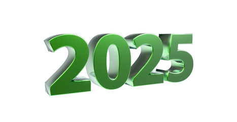 2025 plakative metallische grüne 3D-Schrift, Jahreszahl, Kalender, Perspektive, Nummer, Jubiläum, Neujahr, Jahreswechsel, Freisteller, Alphakanal