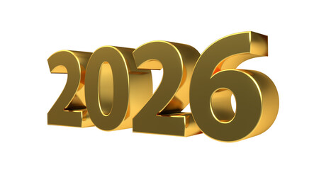 2026 plakative metallische 3D-Schrift, Jahreszahl, Kalender, Perspektive, Nummer, Jubiläum, Neujahr, Jahreswechsel, Freisteller, Alphakanal