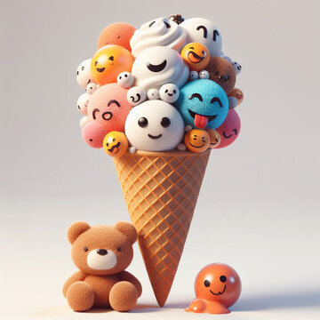 ice cream cone with smiley faces