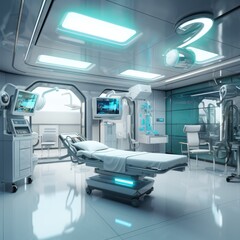 Operating room bed and modern surgical equipment