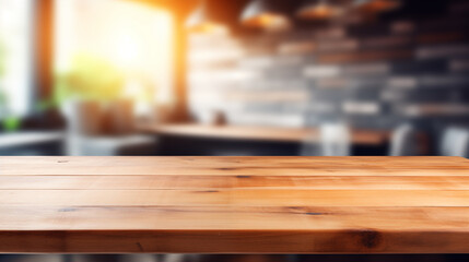 table and chairs in a cafe blur background