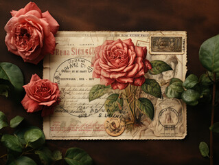 Vintage Postcard with Muted Rose Postmark