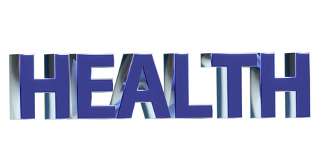 Health Gesundheit blaue plakative exklusive 3D-Schrift, Wohlbefinden und körperlicher Fitness, Rendering, Freisteller
