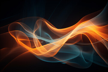 Abstract smoke waves with an interplay of orange and blue hues. Apricot Crush color trend. Design for tech backgrounds, wallpaper, or banner