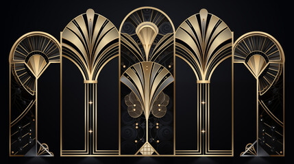 Square continuous metallic decorative patterns on a black background