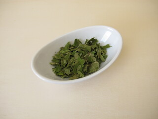 Dried white mulberry leaves for mulberry leaf tea, Morus alba