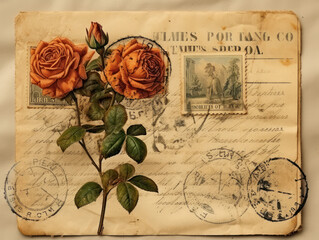 Vintage Muted Rose Postcard with Faded Postmark