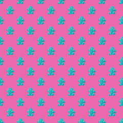 Seamless Pattern of Pop Art Style Vibrant Blue Gingerbread Man Cookies on Orchid Pink Background