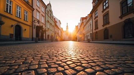Fototapeta premium Historic European Cityscape Photography: Sunset of Streets