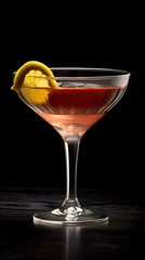 Cocktail with in a Coupe Glass with Genever Maraschino Liquer Lemon Juice Bitters and a Lemon Peel Selective Focuse Background