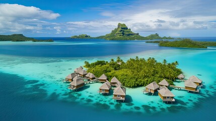 Overwater Bungalows in Paradise Island: Photograph for Vacation Brochures