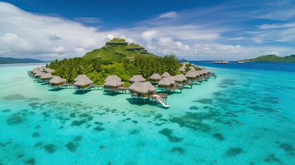 Overwater Bungalows in Paradise Island: Photograph for Vacation Brochures