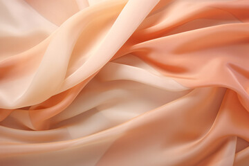 Soft peach fabric folds texture. Peach Fuzz 2024 color. Fashion and luxury textile design. Suitable...