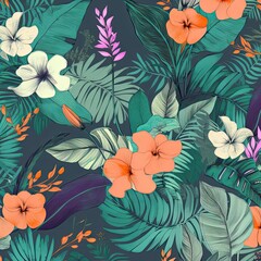 Eco Friendly Tropical Pattern: Tropical Leaves and Flowers