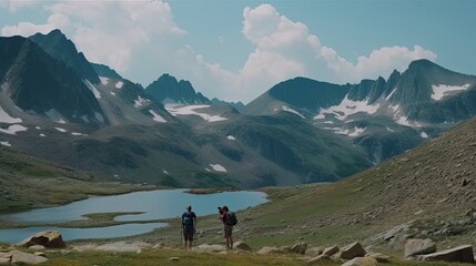 Obraz premium Alpine, Snow-Capped Peaks and Crystal Lake