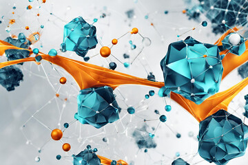 background with splashes,
Glass Model of Molecule Scientific Banner for Molecular Insights,