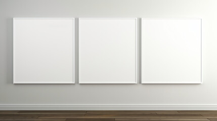 Blank Empty Triptych Frames On Wall In Art Gallery Mockup