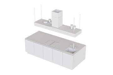 modern kitchen isolated on white background, home furniture, 3D illustration, cg render