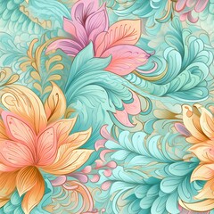 Fototapeta na wymiar Batik Artistry with Pastel Hues Pattern