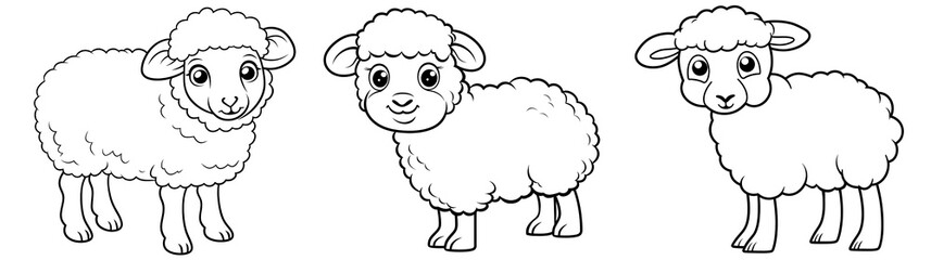 Cute sheep or lamb, simple thick lines kids and preschool children cartoon coloring book pages. Generative AI