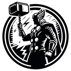 A knight with a hammer, a black silhouette on a transparent background, a vector pattern for a stencil.
