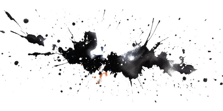 black paint brush strokes in watercolor isolated against transparent
