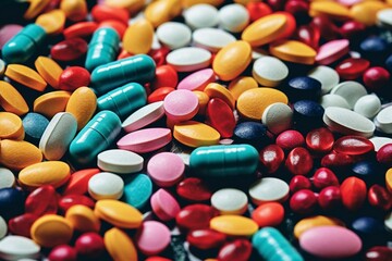 multicolored pills and capsules. Generative AI
