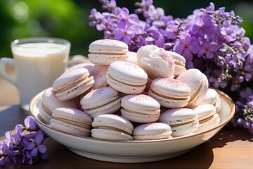 Sweet lavender macaroons French with flowers lavender.