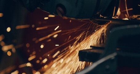 Worker Using Industrial Grinder Metalwork Industry