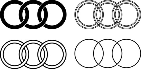 three rings interlocking icon set - obrazy, fototapety, plakaty