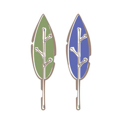 緑と青の北欧風の葉っぱのイラスト　ふんわり線画タッチ