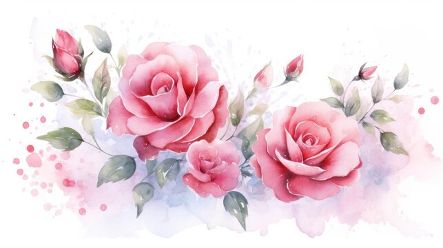 watercolor pink rose flower