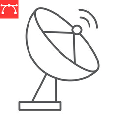 Satellite dish line icon, communication and radar, gps signal vector icon, vector graphics, editable stroke outline sign, eps 10.