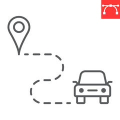 Car route line icon, navigation and transportation, car destination vector icon, vector graphics, editable stroke outline sign, eps 10.