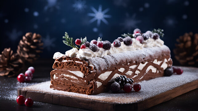 christmas buche with beautiful decoration