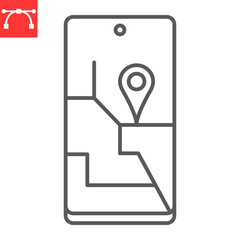 Gps app line icon, navigation and smartphone, tracking app vector icon, vector graphics, editable stroke outline sign, eps 10.