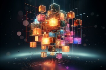 Collaboration concept with 3D cube. Generative AI