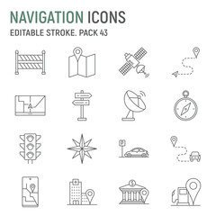 Navigation line icon set, traffic collection, vector graphics, logo illustrations, navigation vector icons, map signs, outline pictograms, editable stroke