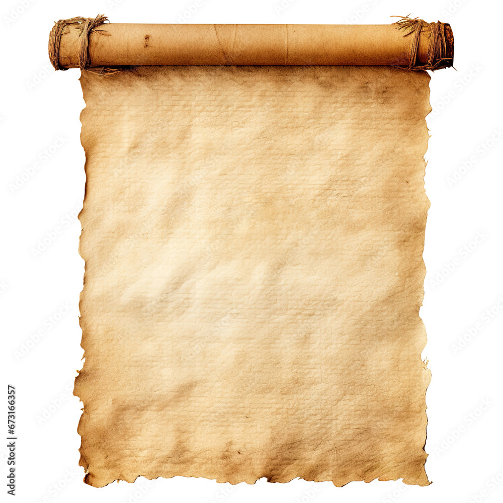 Wall mural old paper scroll isolated on transparent background remove png, clipping path