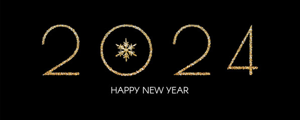 Happy new 2024 year Elegant gold text. Minimal glod effect sumbol. Luxury design.