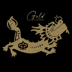 Chinese Dragon cute character. Easternn calendar beast. Asian traditional animal. Minimal glod effect sumbol. Luxury design.