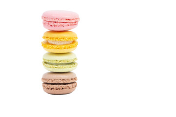stack of different colored tasty macaroons isolated against transparent background