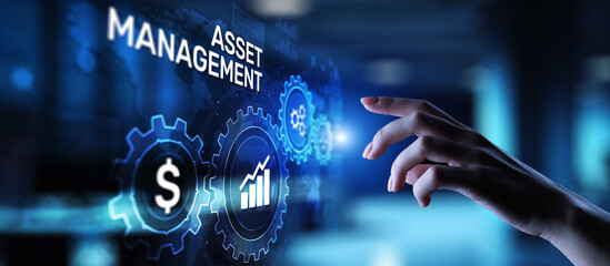 Asset management Business technology internet concept button on virtual screen. - obrazy, fototapety, plakaty