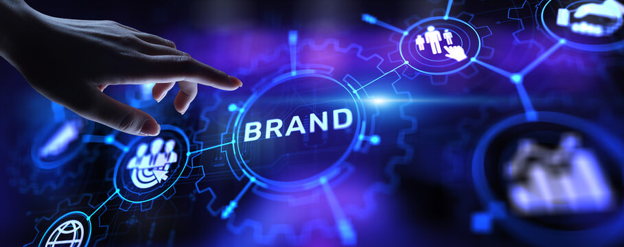Brand words cloud on virtual screen. Branding, Marketing and Advertising concept.
