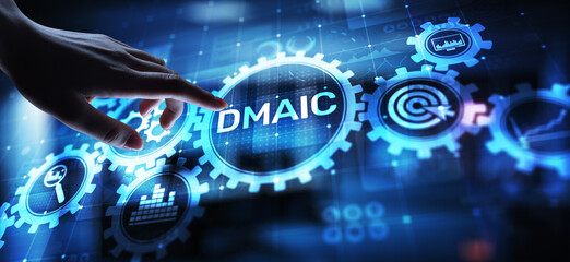 Fototapeta premium DMAIC Define Measure Analyze Improve Control Industrial business process optimisation six sigma lean manufacturing technology concept on virtual screen.