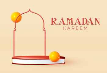 Ramadan Kareem. Holiday product display with empty podium and traditional elements. Islamic holiday design.